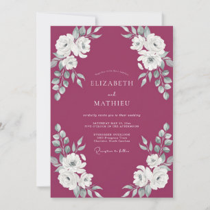 Mulberry White Petal Wedding Invitation