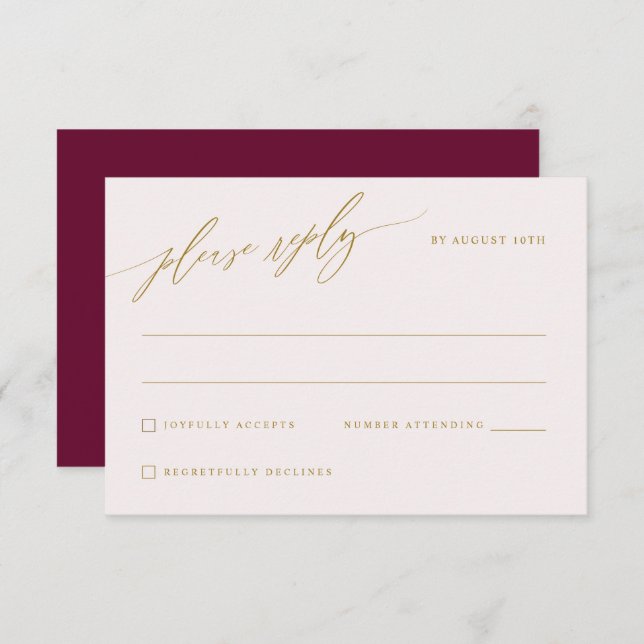 Mulberry Wine and Gold Elegant Wedding RSVP Card (Front/Back)