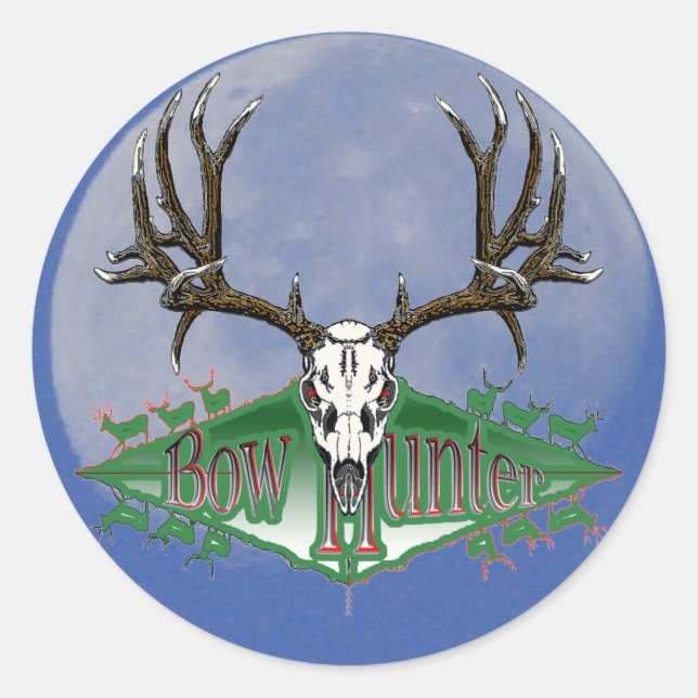 Mule deer bow hunter classic round sticker (Front)