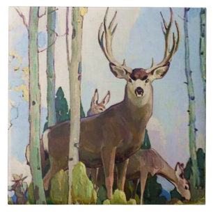 “Mule Deer Buck and Doe” by W Herbert Dunton Tile