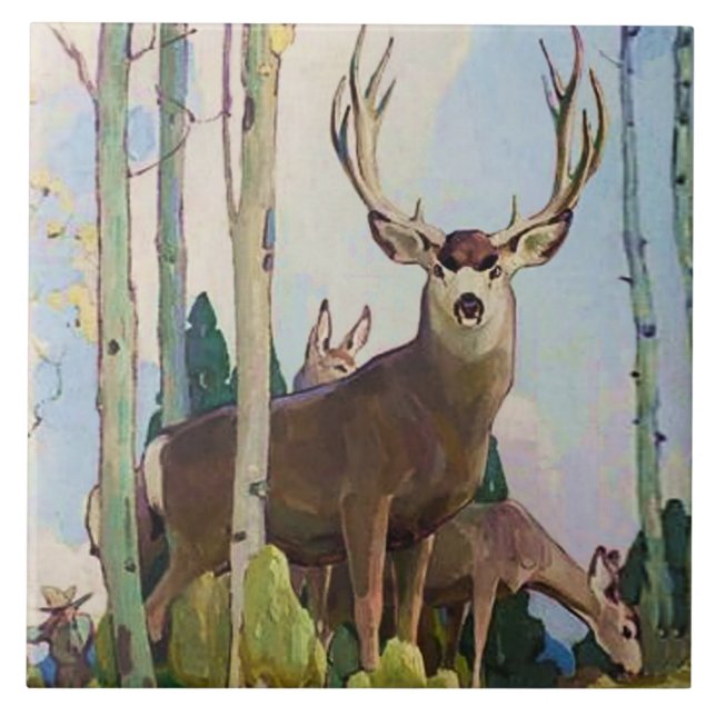 “Mule Deer Buck and Doe” by W Herbert Dunton Tile (Front)