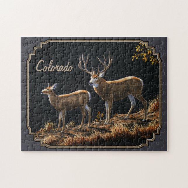 Mule Deer Buck and Doe Grey Custom Jigsaw Puzzle (Horizontal)