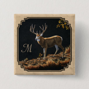 Mule Deer Buck Tan Monogram 15 Cm Square Badge