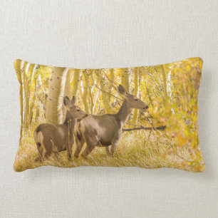 Mule Deer Doe and Fawn in Fall Meadow Lumbar Cushion