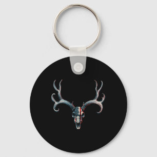 Mule Deer Hunting - American Flag On Buck Skull Key Ring