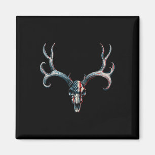 Mule Deer Hunting - American Flag On Buck Skull  Magnet