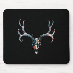 Mule Deer Hunting - American Flag On Buck Skull Mouse Pad