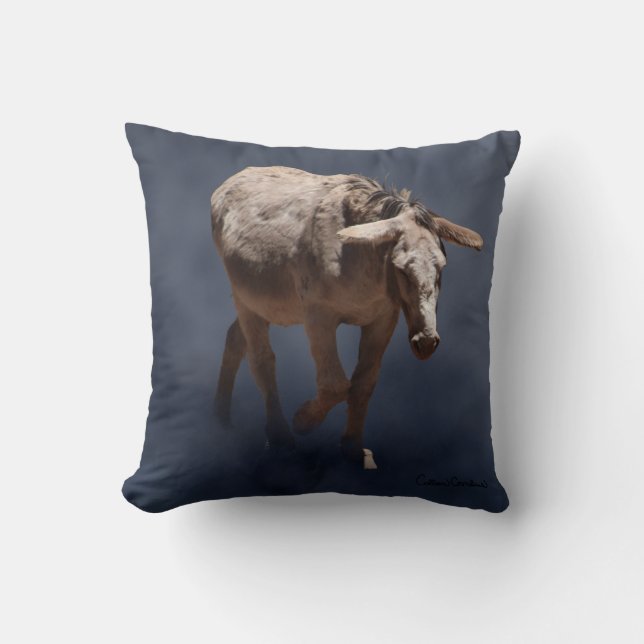 Mule on Smokey Grey Background Cushion (Front)