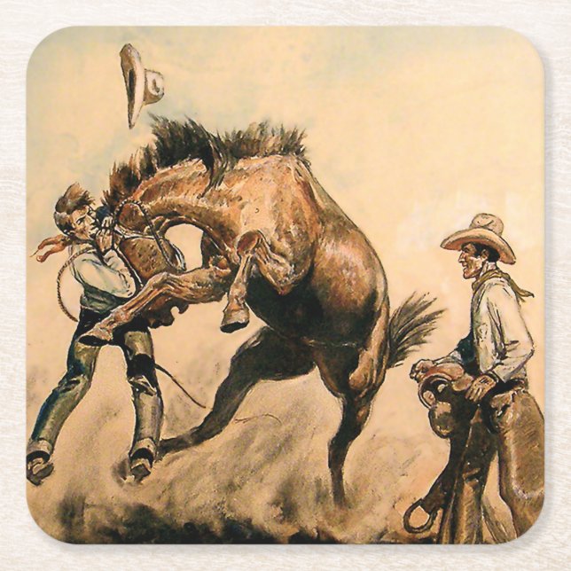 “Mule” Western Art by Will James Square Paper Coaster (Front)