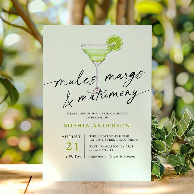 Mules Margs & Matrimony Green Lime Bridal Shower Invitation (Creator Uploaded)