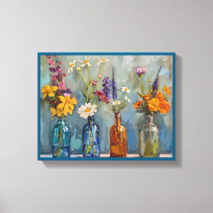 Mulicolor Faux Painted Flowers-in-Jars Canvas Print