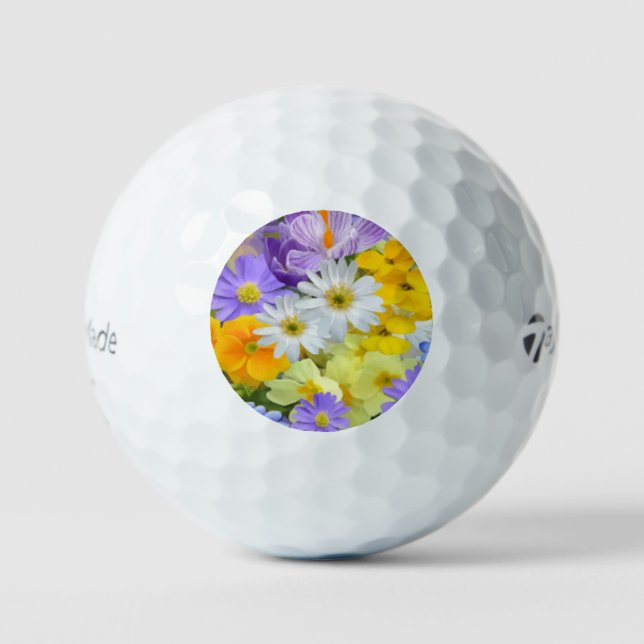MULITCOLORED FLORAL BACKGROUND PATTERN GOLF BALLS (Front)