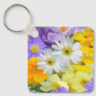 MULITCOLORED FLORAL BACKGROUND PATTERN KEYCHAIN
