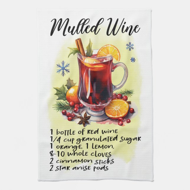 Mulled Wine Recipe Tea Towel (Vertical)