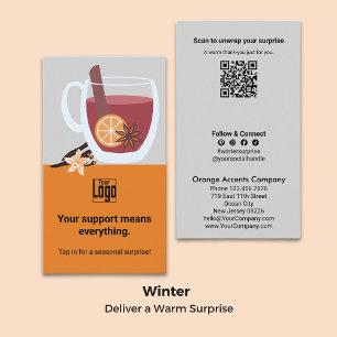 Mulled Wine Theme - Surprise QR Winter Thank You   Business Card