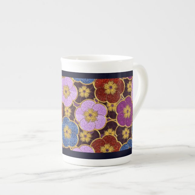 Mult-Coloured Flowers Pattern Bone China Mug (Front Right)