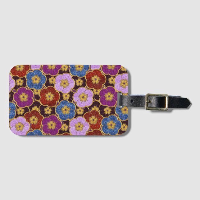 Mult-Coloured Flowers Pattern Luggage Tag (Front Horizontal)