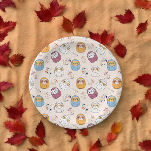 Multcolor Sleepy Sloth Cartoon Paper Plate