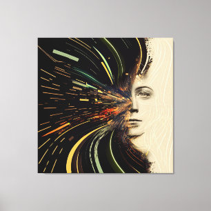 Multi/ 3-Panel Abstract Flowing Lines and Lady Canvas Print