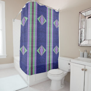 Multi blue Colour Texture Crochet Shower Curtain