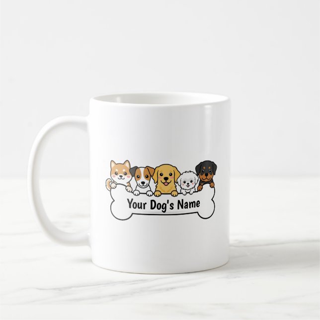 Multi-Breed Cute Puppy Group Personalised Dog Coffee Mug (Left)
