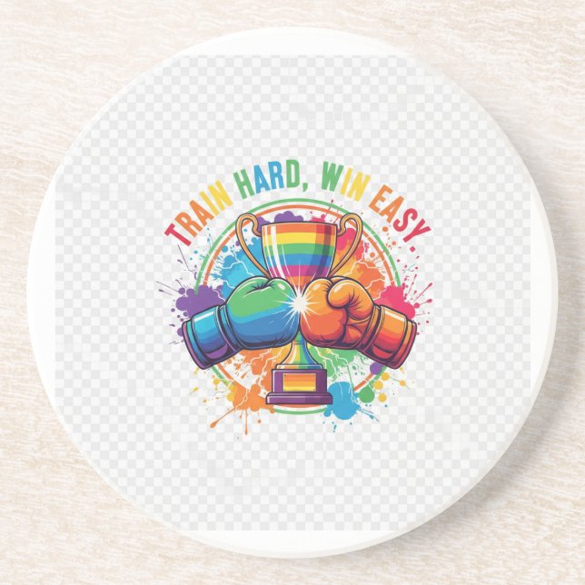Multi-Color Boxing Gloves & Trophy Train Hard, Wi Coaster (Front)