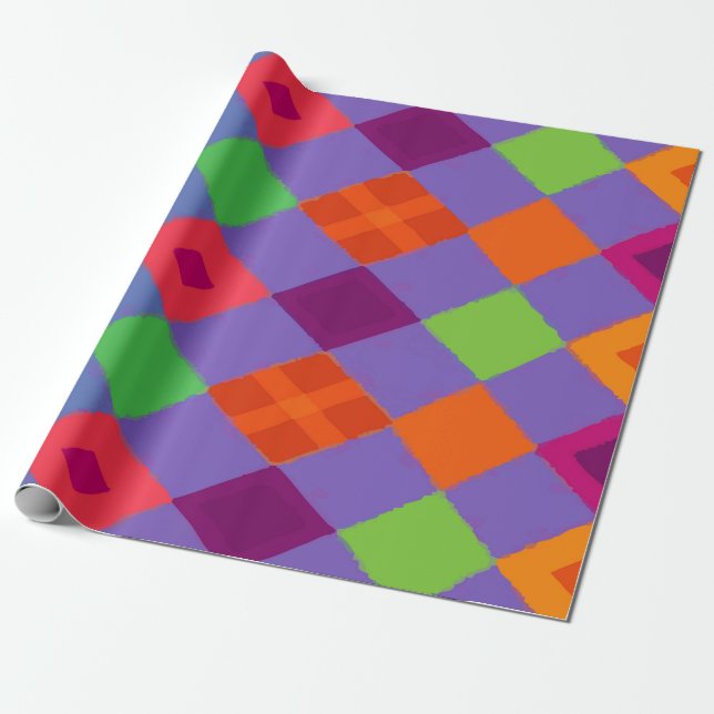 Multi-Color Diamond Pattern on Purple – Bold Wrapping Paper (Unrolled)