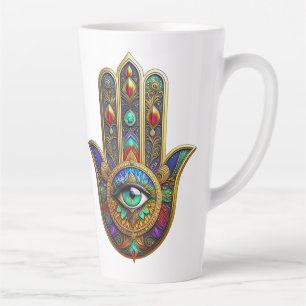 Multi Color Flower Petals Green Third Eye Hamsa Latte Mug