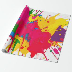 Multi-Color Paint Splat Pattern on White – Fun Wrapping Paper