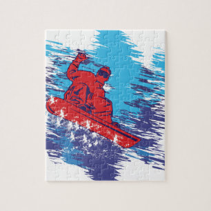 Multi Color Snowboarder Cathching High Snow Drifts Jigsaw Puzzle