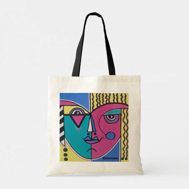 Multi-colored Abstract Portrait Tote Bag (Back)