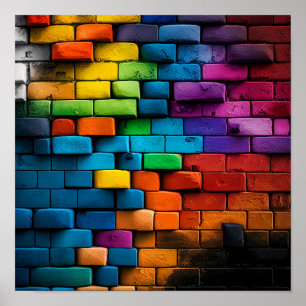 Multi Colored Brick Wall Painting Poster