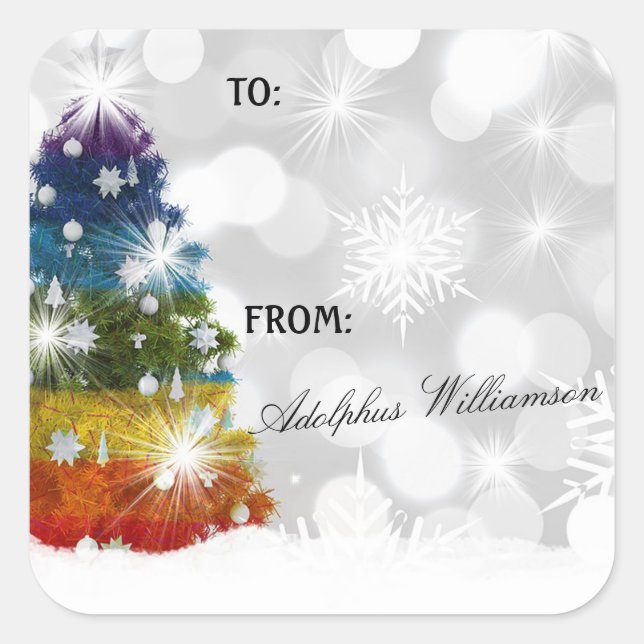 Multi-colored Christmas tree Gift Label (Front)