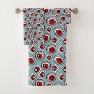 Multi-colored circles and rings retro sixties bath towel set