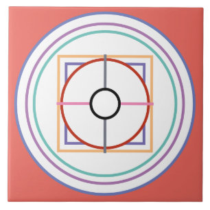 MULTI-COLORED CIRCLES, SQUARES AND LINES TILE