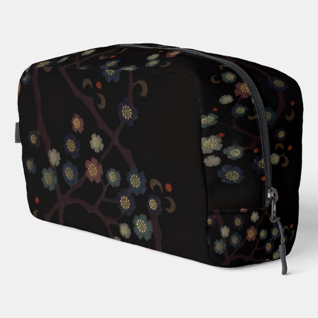 Multi-Colored Flowers On Black Dopp Kit (Right Corner)