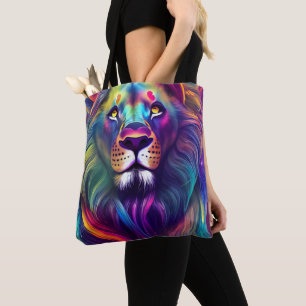 Multi Colored Modern Digital Art Majestic Lion Tote Bag