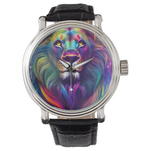 Multi Colored Modern Digital Art Majestic Lion Watch