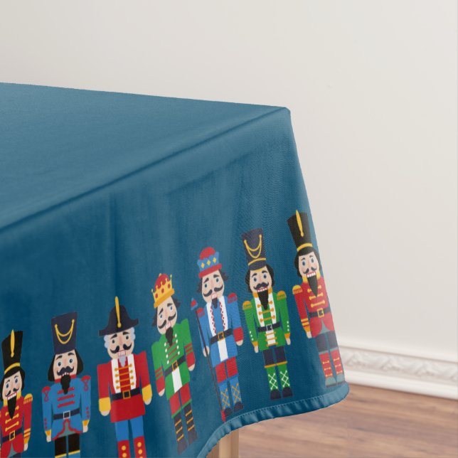 Multi-colored Nutcrackers on Bluegreen Background Tablecloth (In Situ)