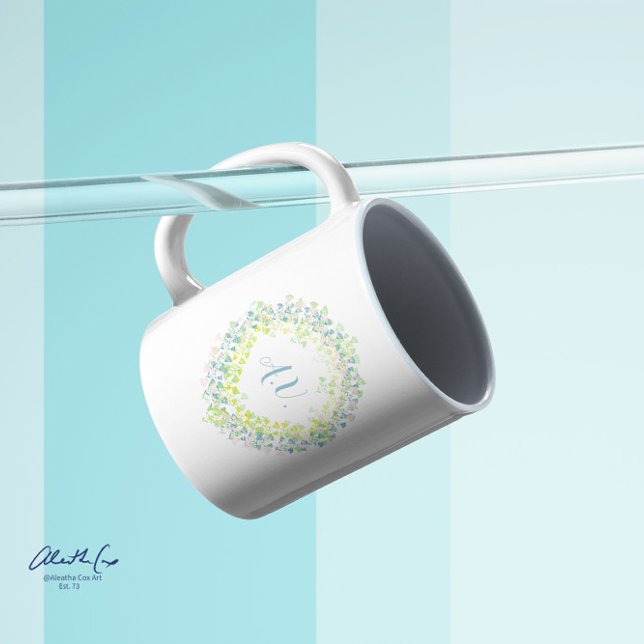Multi-colored Pastel Floral Wreath and Monogram Coffee Mug (Creator Uploaded)
