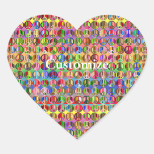 multi-colored peace symbols pattern heart sticker