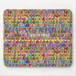 multi-colored peace symbols pattern mouse pad