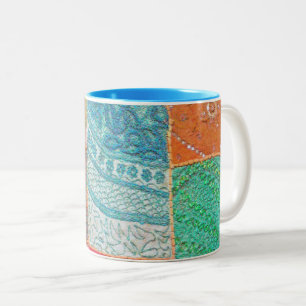 MULTI-COLORED/PINK,BLUE,GREEN,ORANGE/TEXTURED LOOK Two-Tone COFFEE MUG