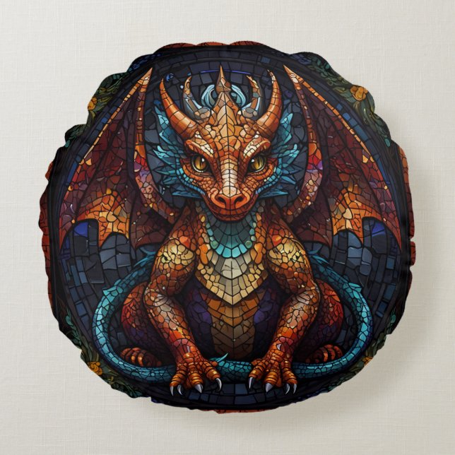 Multi Colored rainbow Dragon  Round Cushion (Front)