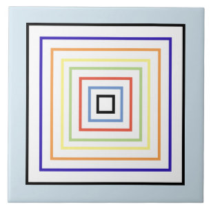 MULTI-COLORED SQUARES ON PALE BLUE BACKGROUND TILE