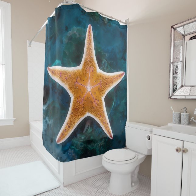 Multi-colored Star Fish Design  Shower Curtain (In Situ)