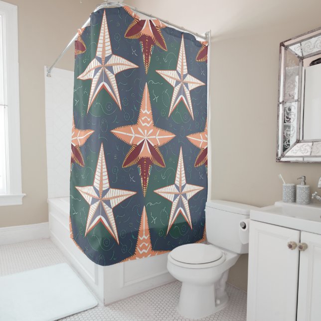 Multi-colored Star Fish Design  Shower Curtain (In Situ)