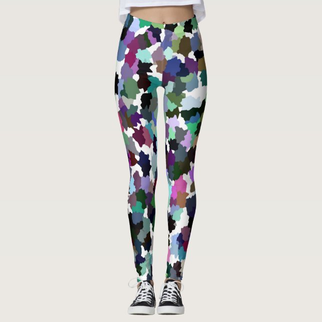 Multi-Colour Abstract Crystal Pattern Leggings (Front)