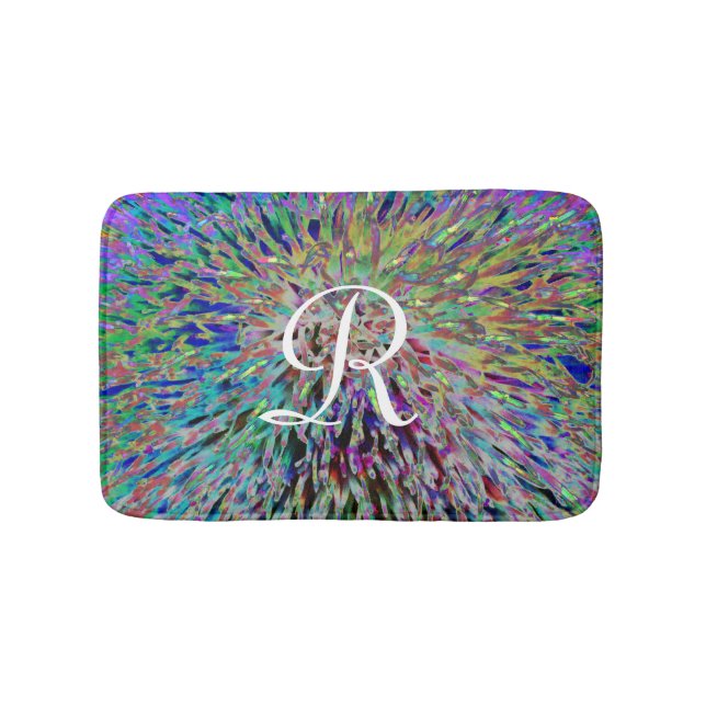 Multi Colour Abstract Monogrammed Plush Bath Mat (Front)