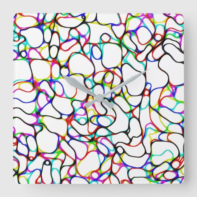 Multi-Colour Abstract Pattern Square Wall Clock (Front)